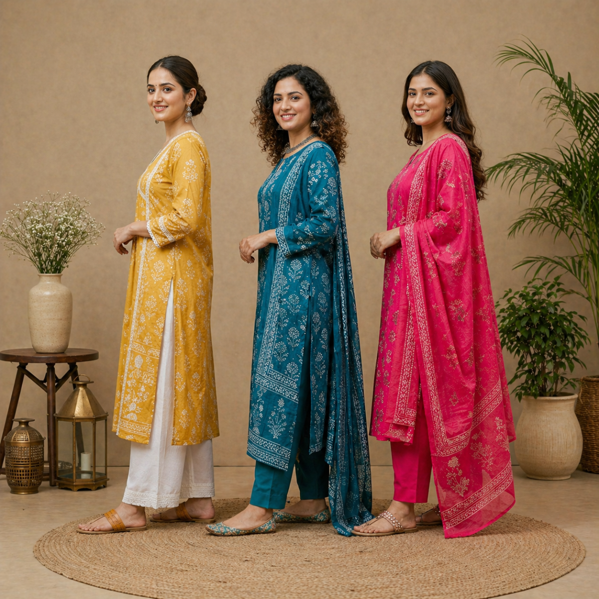 Pack Of 3 Cotton Elegant Ethnic Kurta Set with Dupatta for Women (CK-03)
