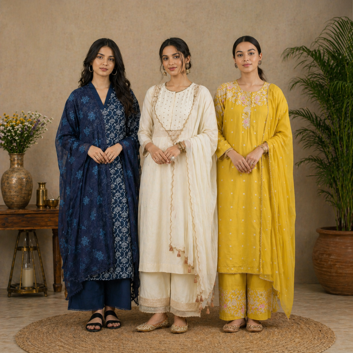 Pack Of 3 Cotton Elegant Ethnic Kurta Set with Dupatta for Women (CK-04)