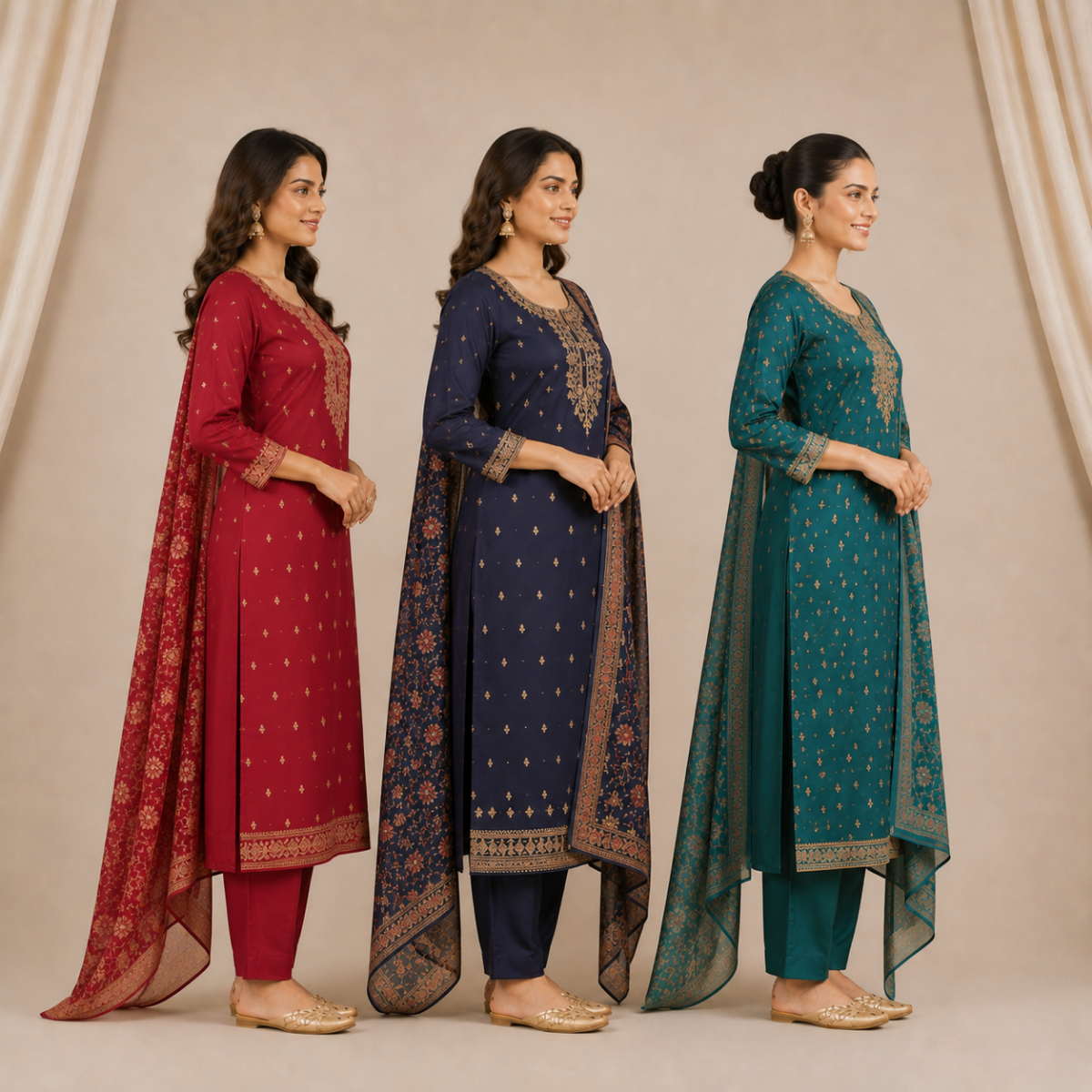 Pack Of 3 Elegant Cotton Kurta Set for Women with Dupatta (KBK-4)