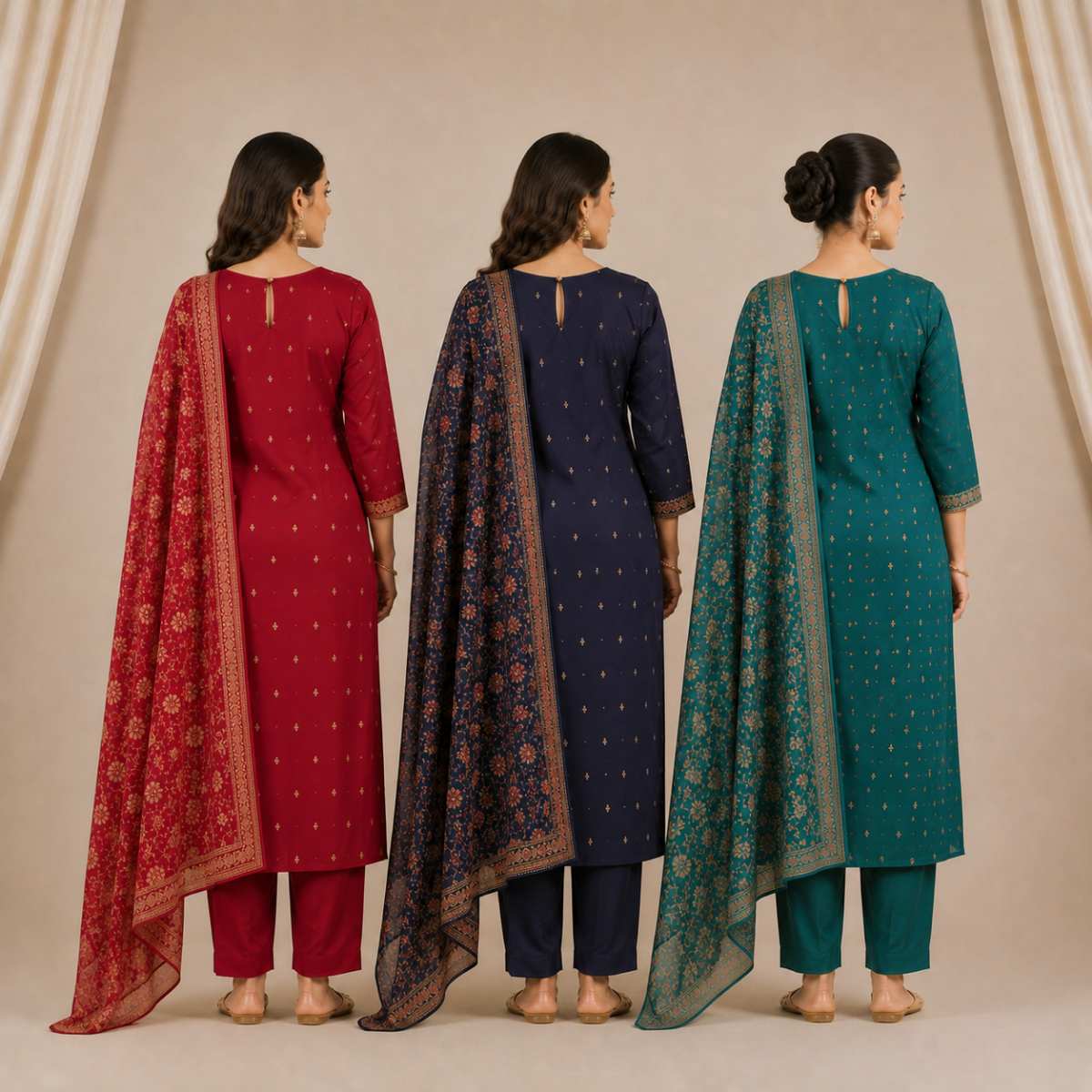 Pack Of 3 Elegant Cotton Kurta Set for Women with Dupatta (KBK-4)