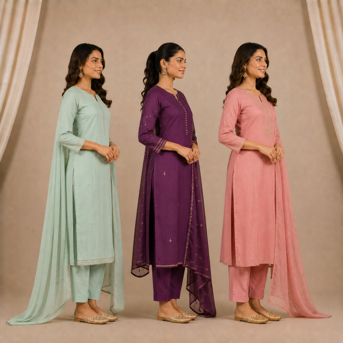 Pack Of 3 Elegant Cotton Kurta Set for Women with Dupatta (KBK-6)
