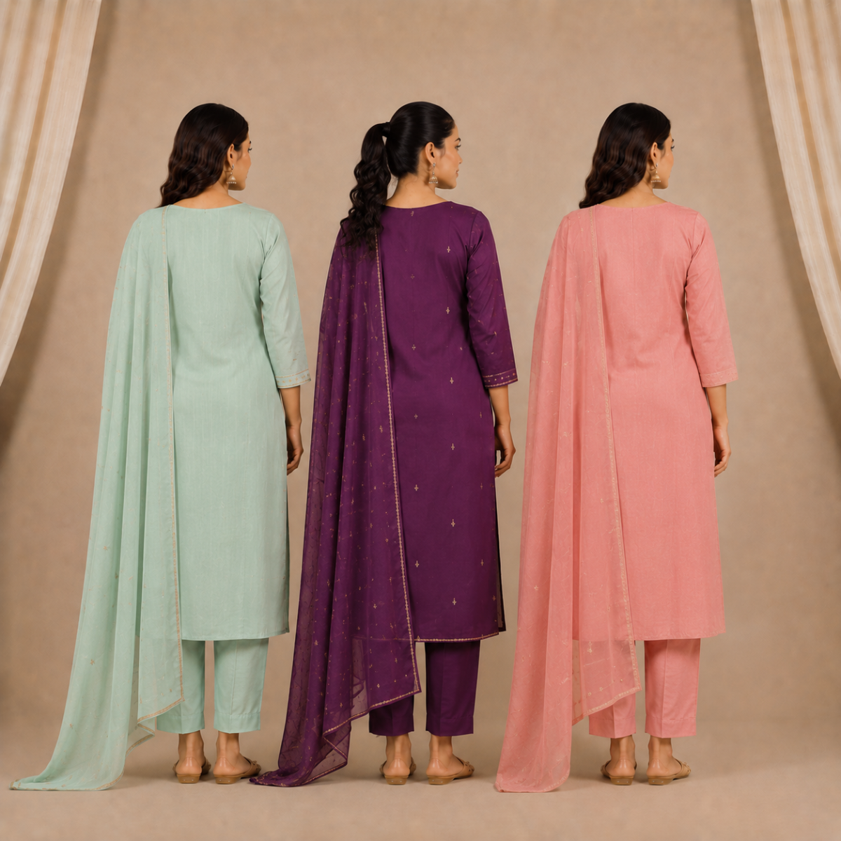Pack Of 3 Elegant Cotton Kurta Set for Women with Dupatta (KBK-6)