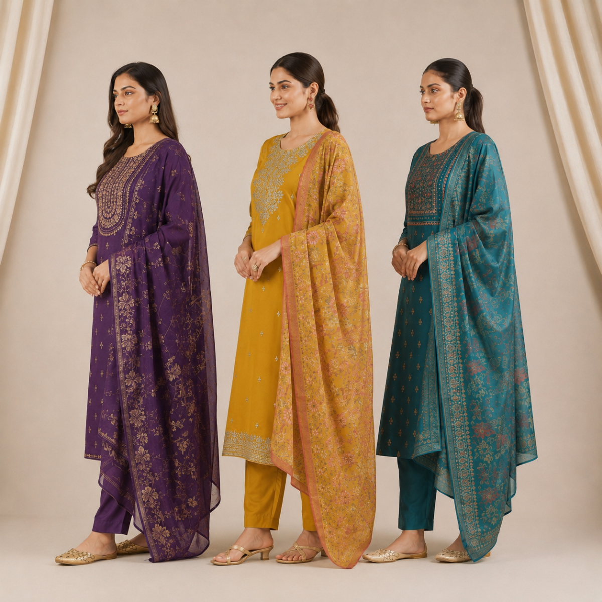 Pack Of 3 Elegant Cotton Kurta Set for Women with Dupatta (KBK-7)