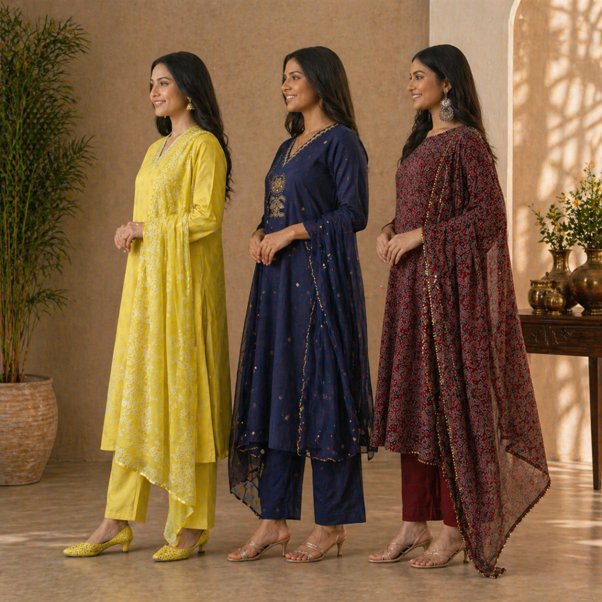 Pack Of 3 Cotton Elegant Ethnic Kurta Set with Dupatta for Women (CK-06)