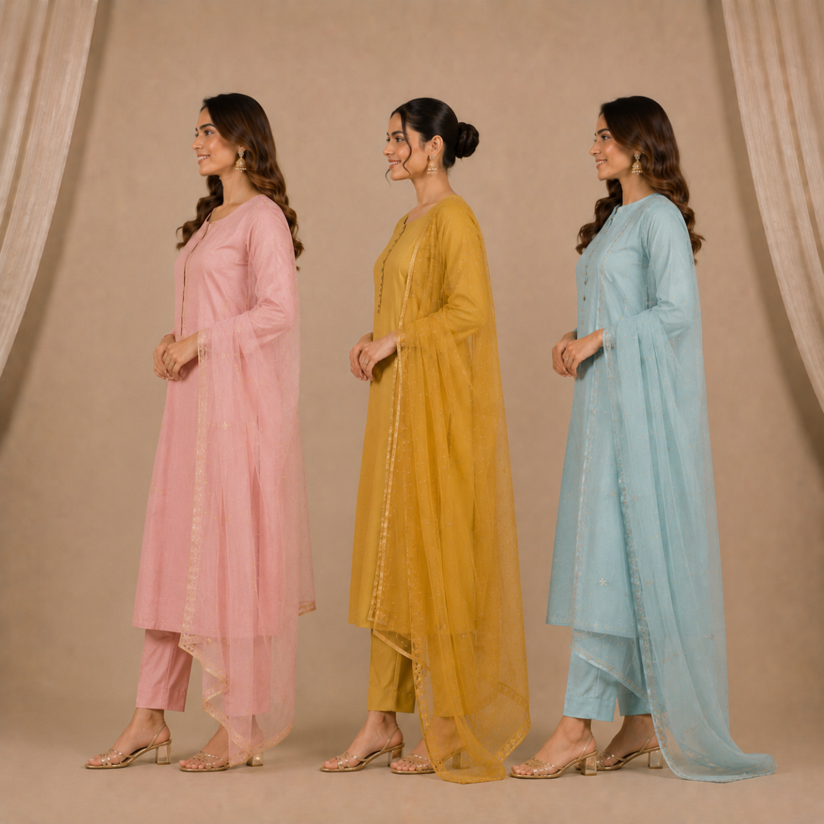 Pack Of 3 Elegant Cotton Kurta Set for Women with Dupatta (KBK-8)