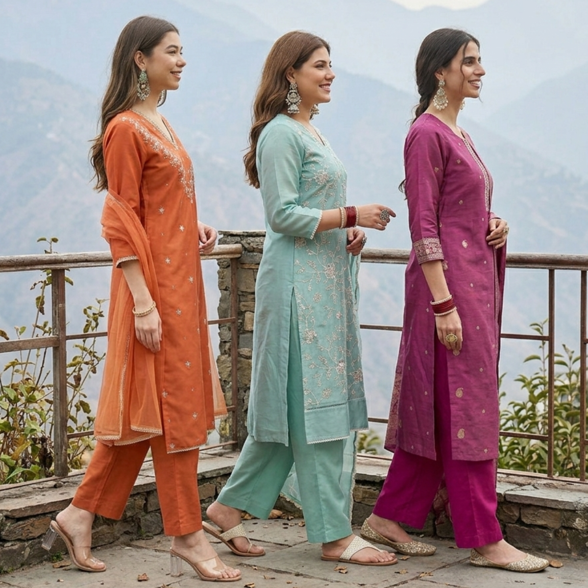 Pack of 3 Elegant Kurta Pants & Dupatta Set (E-08)