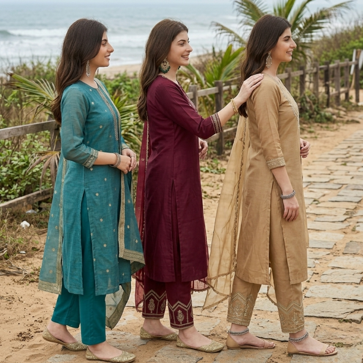 Pack of 3 Elegant Kurta Pants & Dupatta Set (E-09)