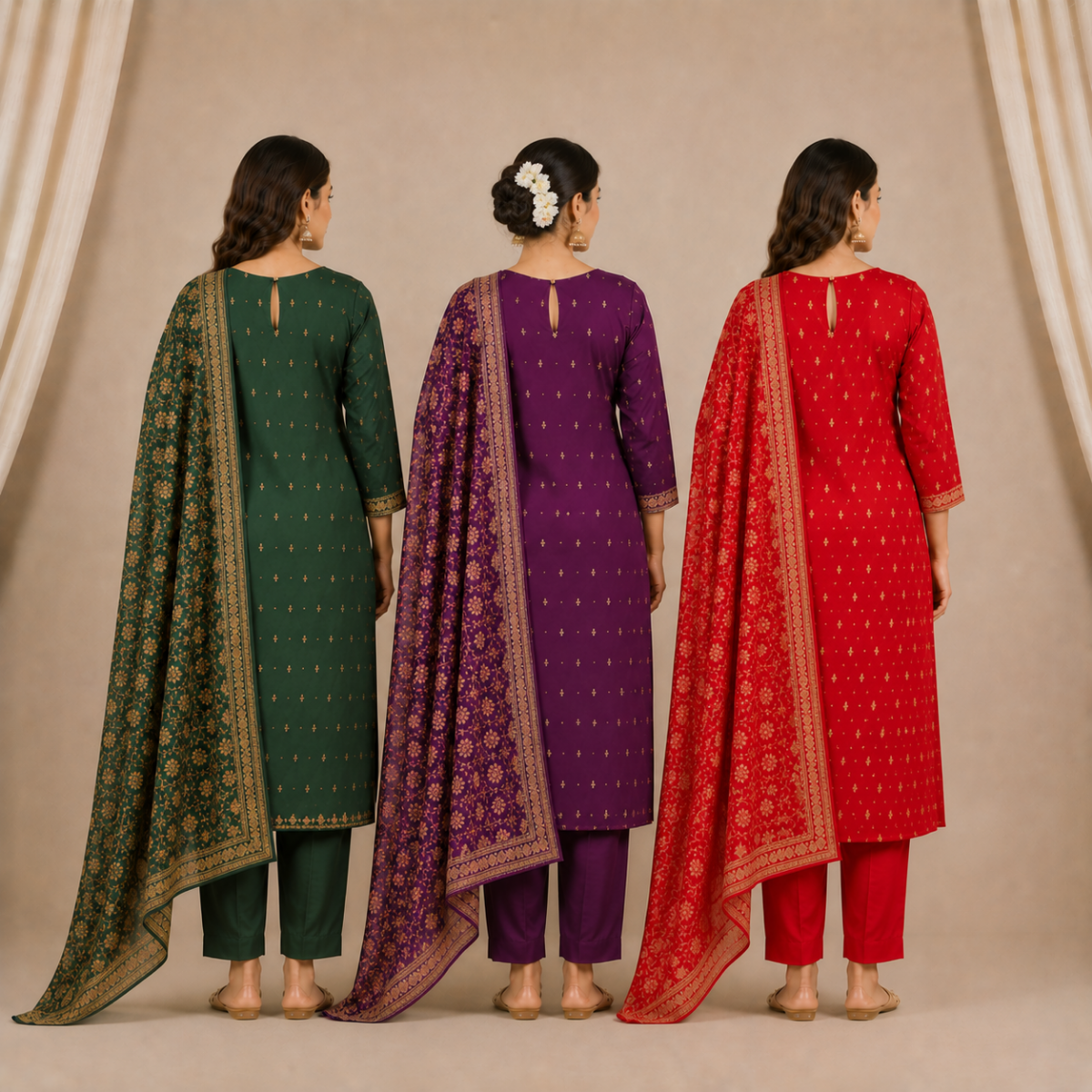 Pack Of 3 Elegant Cotton Kurta Set for Women with Dupatta (KBK-9)