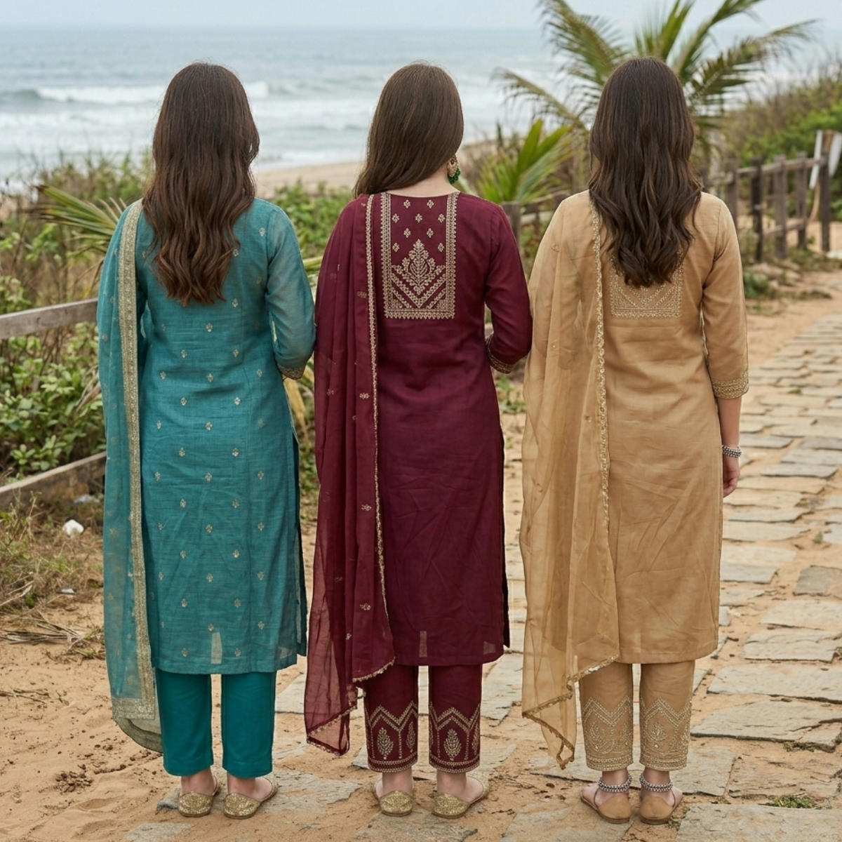Pack of 3 Elegant Kurta Pants & Dupatta Set (E-09)