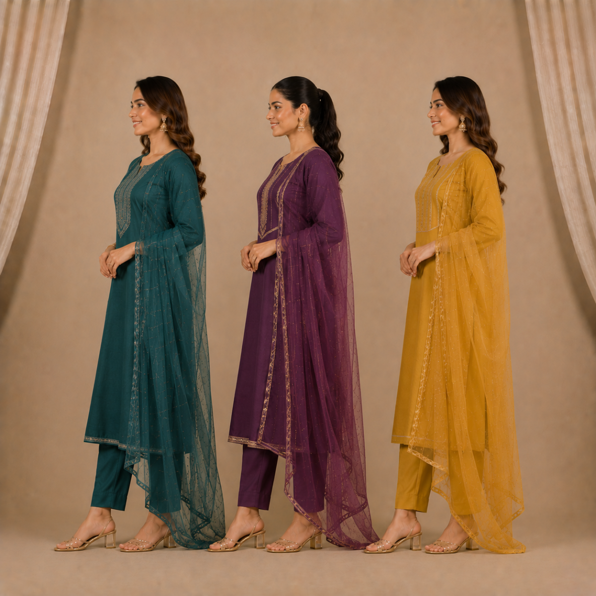 Pack Of 3 Elegant Cotton Kurta Set for Women with Dupatta (KBK-10)