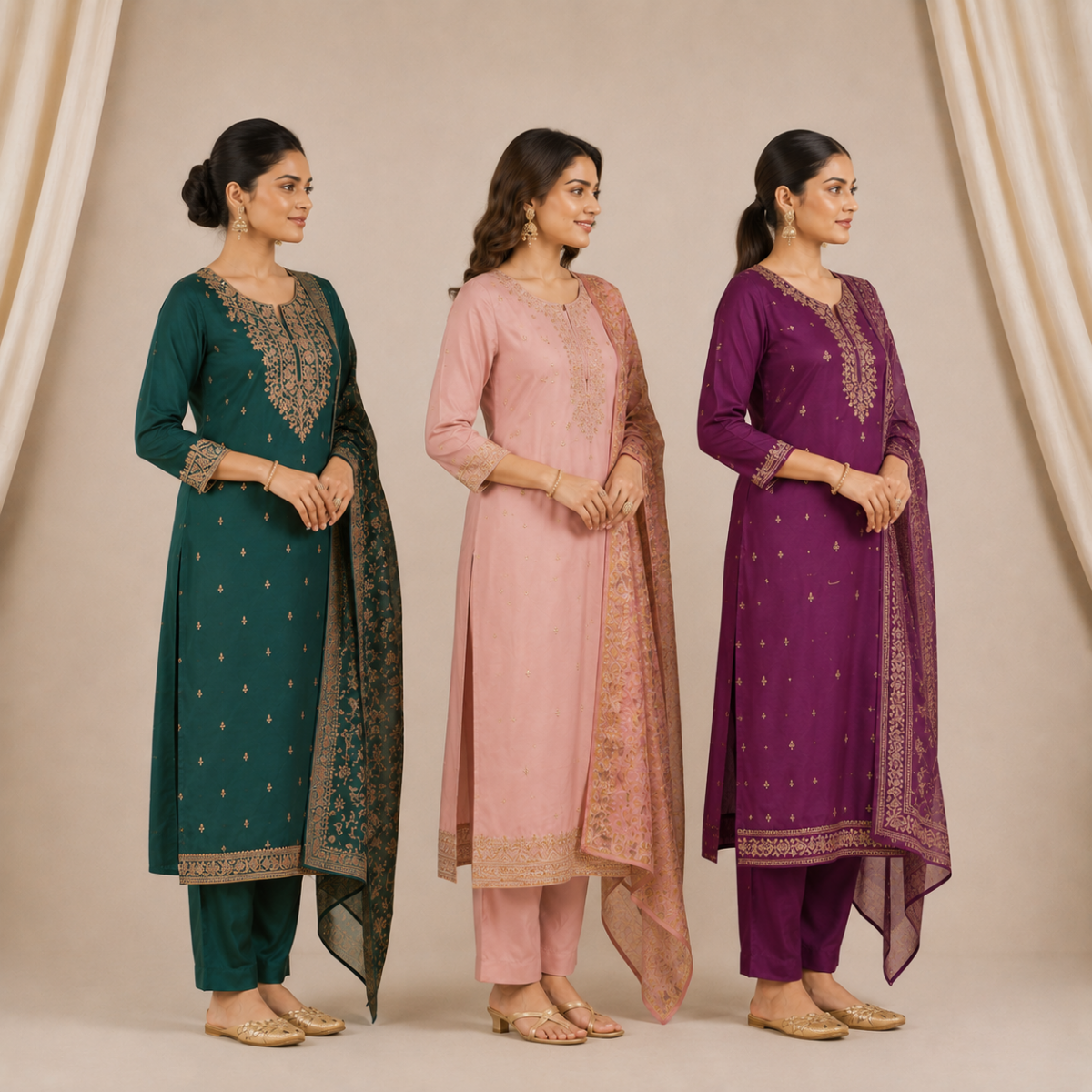 Pack Of 3 Elegant Cotton Kurta Set for Women with Dupatta (KBK-1)
