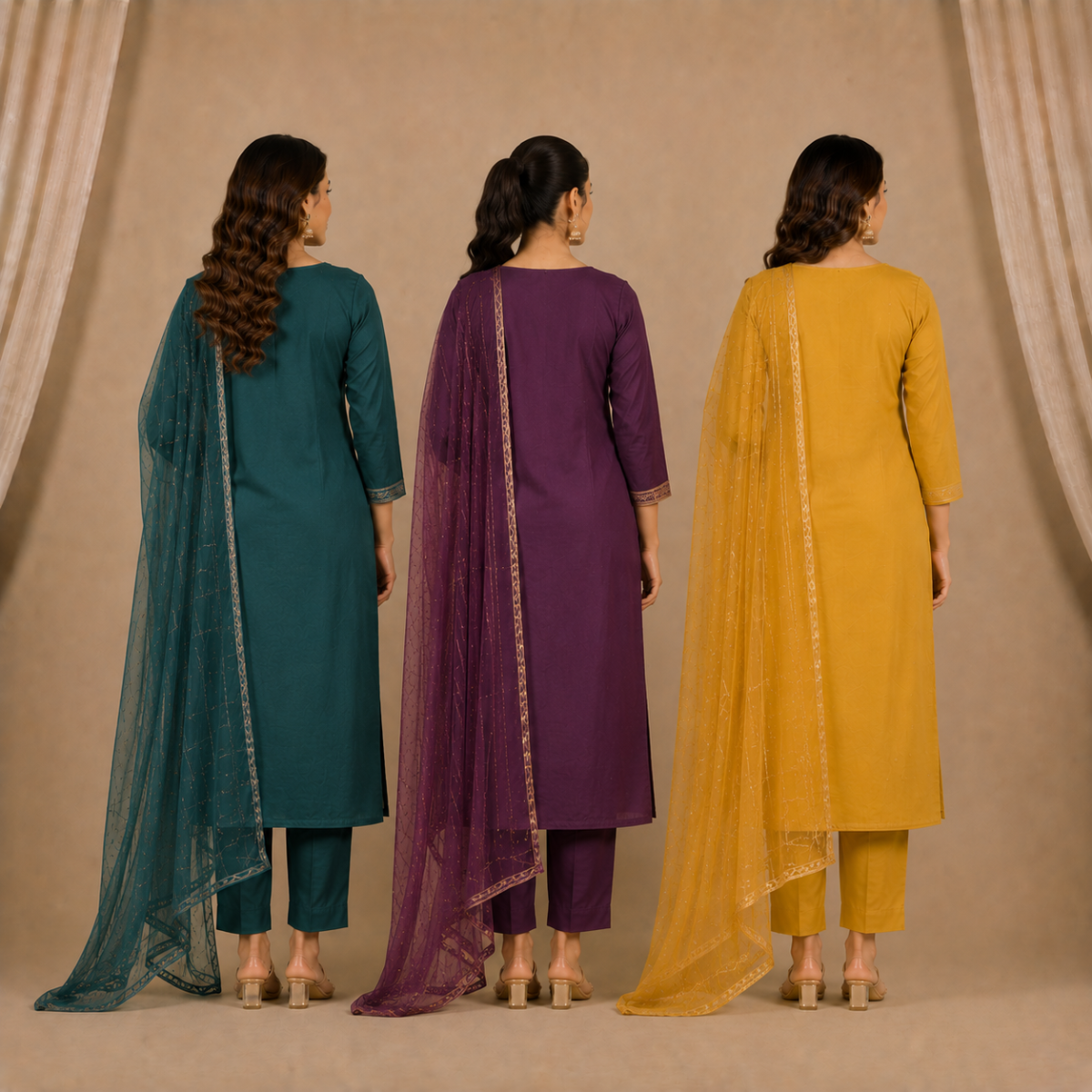 Pack Of 3 Elegant Cotton Kurta Set for Women with Dupatta (KBK-10)