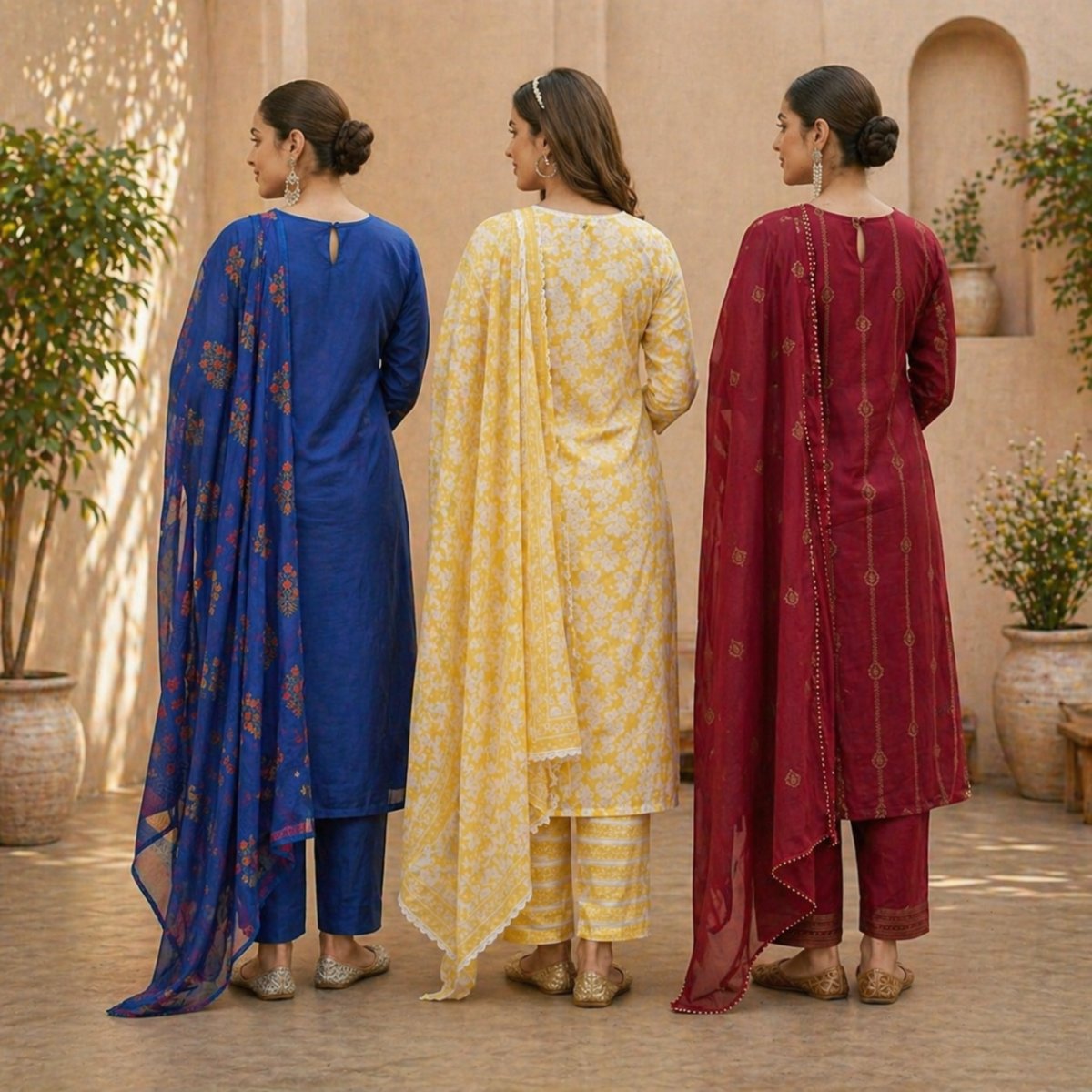 Pack Of 3 Cotton Elegant Ethnic Kurta Set with Dupatta for Women (CK-08)