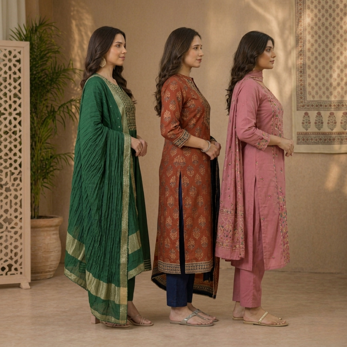 Pack Of 3 Beautiful Cotton Kurta Set with Dupatta (BCK-1)