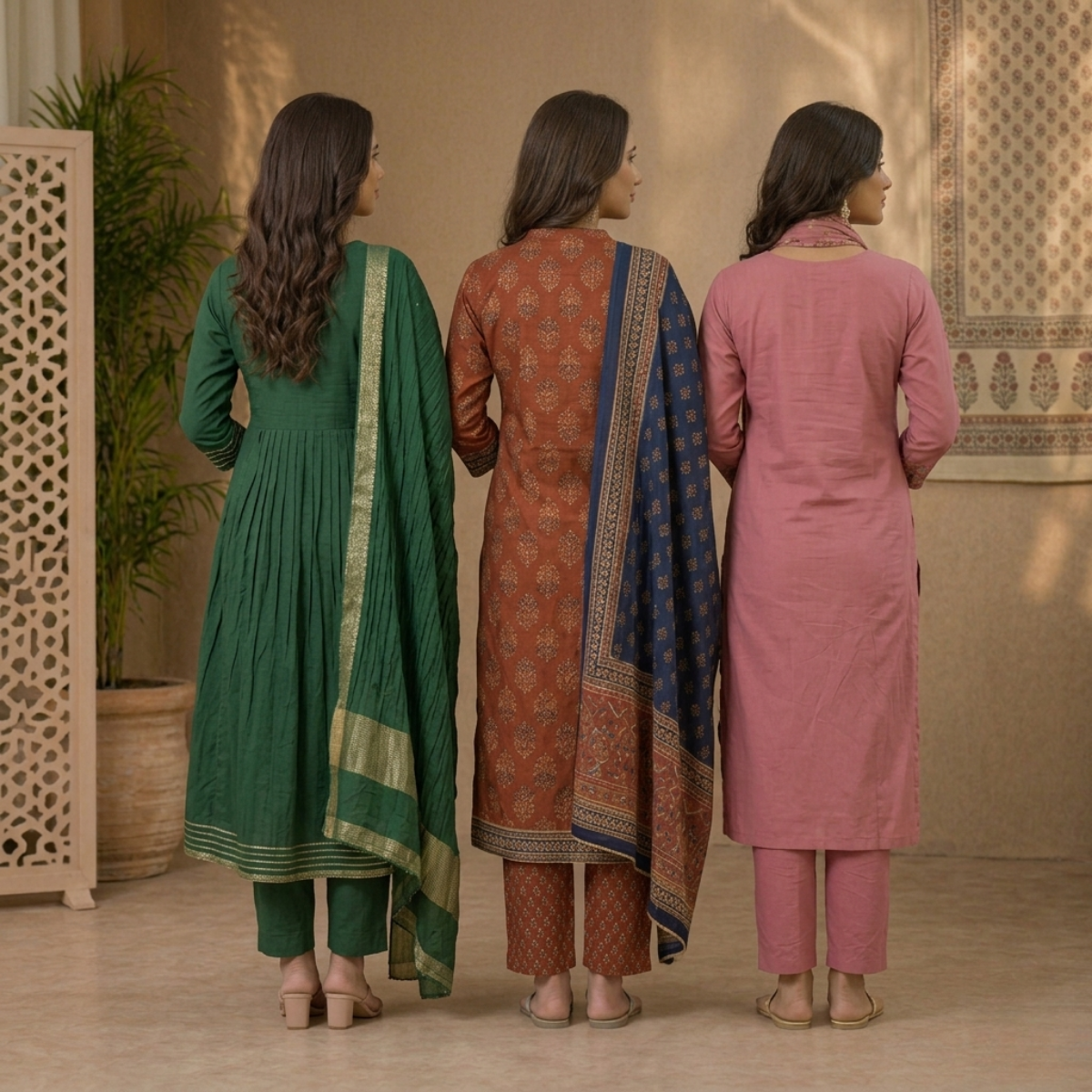 Pack Of 3 Beautiful Cotton Kurta Set with Dupatta (BCK-1)