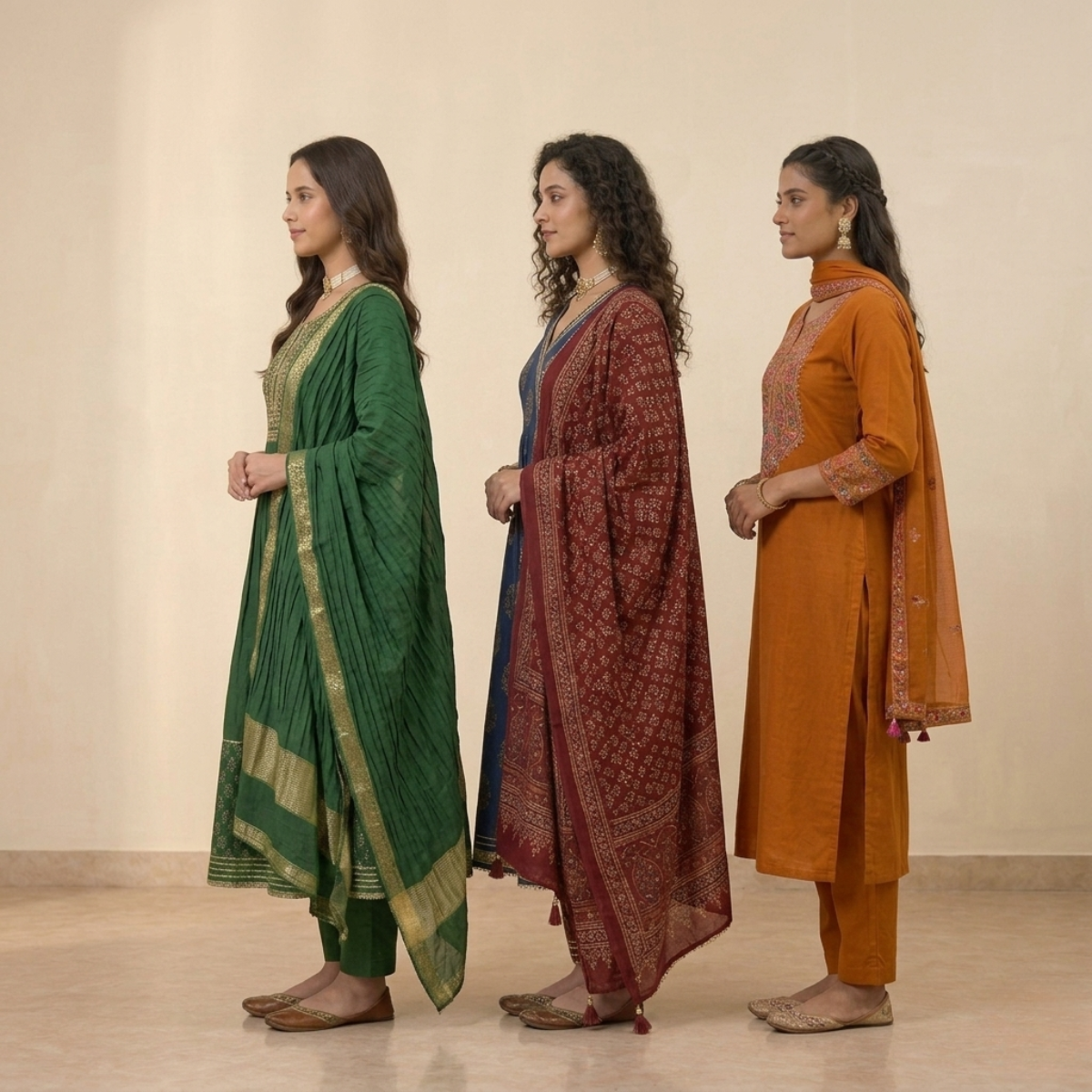 Pack Of 3 Beautiful Cotton Kurta Set with Dupatta (BCK-2)