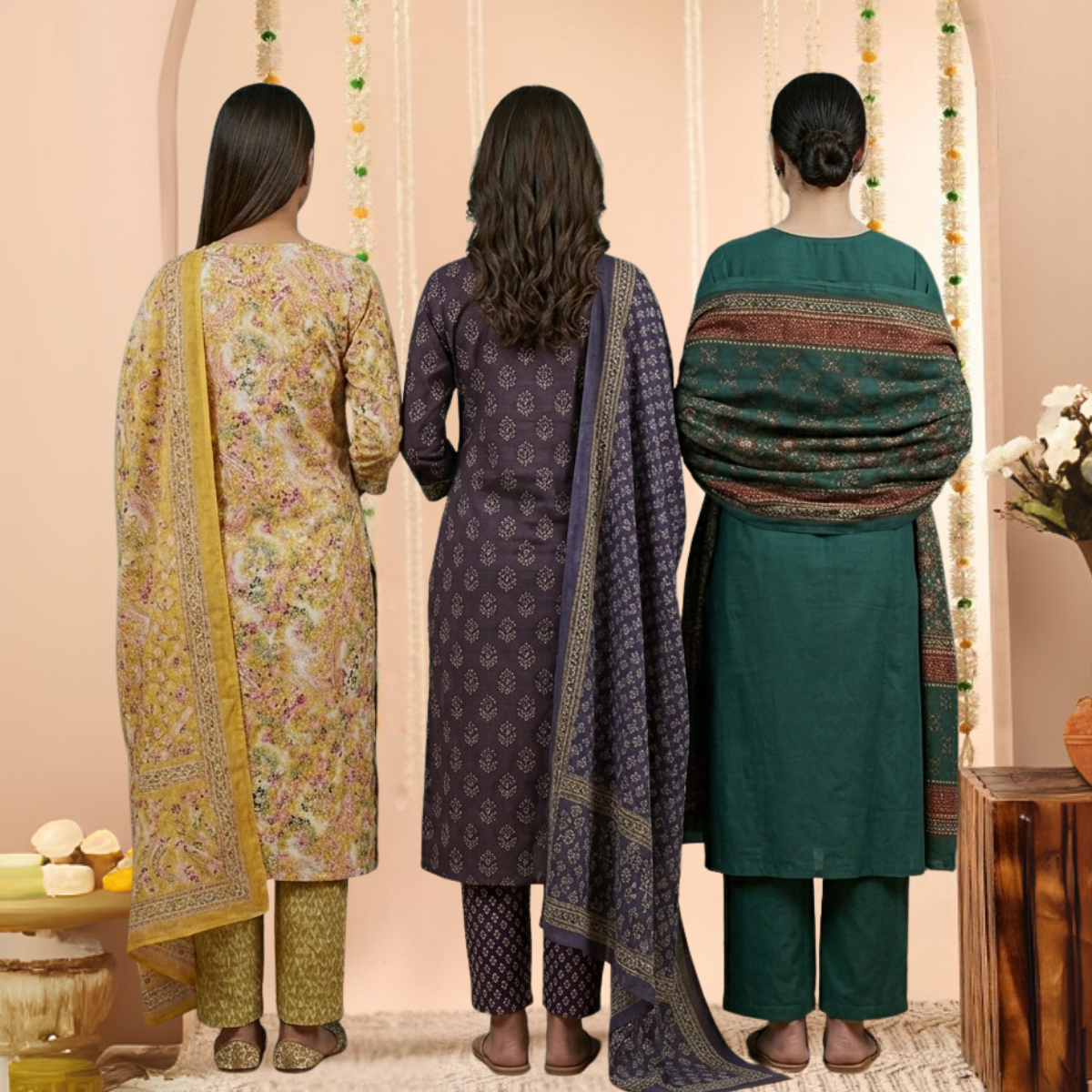 Pack Of 3 Kurta Sets Beautiful with dupatta Trendy Ethnic Wear  in One Deal (A-11)