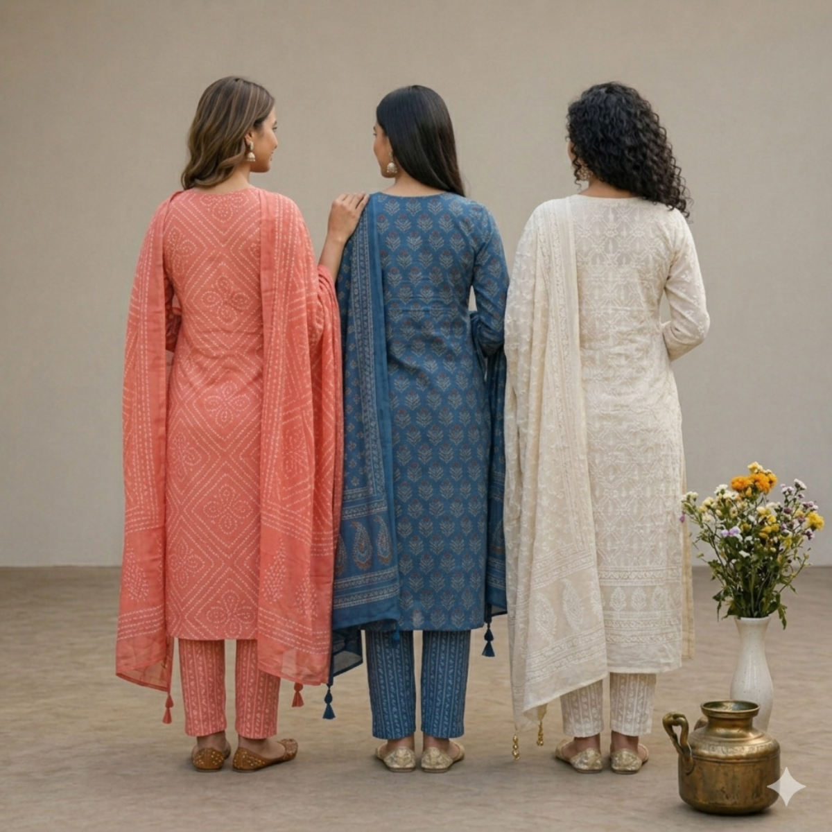Pack Of 3 Cotton Elegant Ethnic Kurta Set with Dupatta for Women (CK-10)