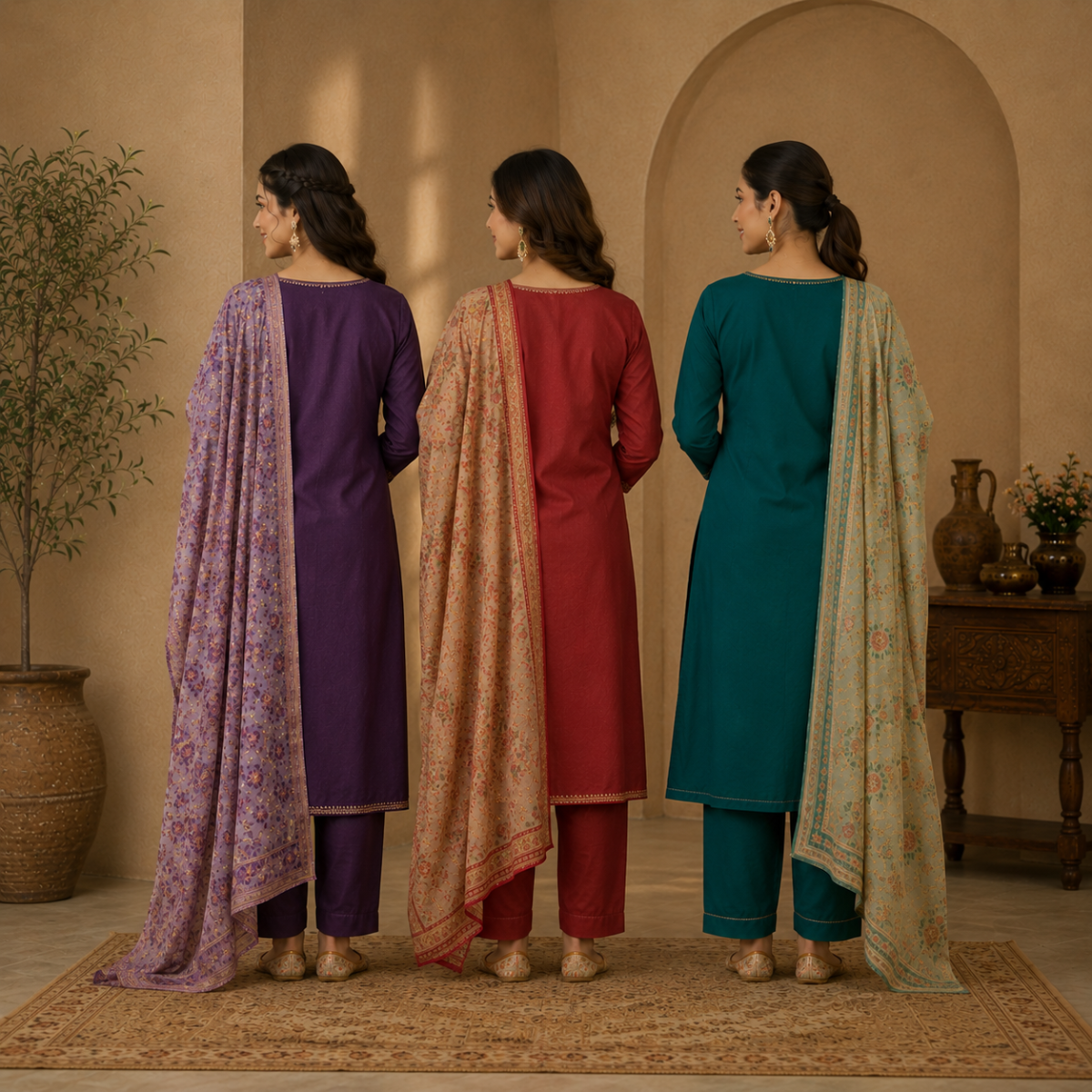 Pack Of 3 Beautiful Cotton Kurta Set with Dupatta (BCK-4)