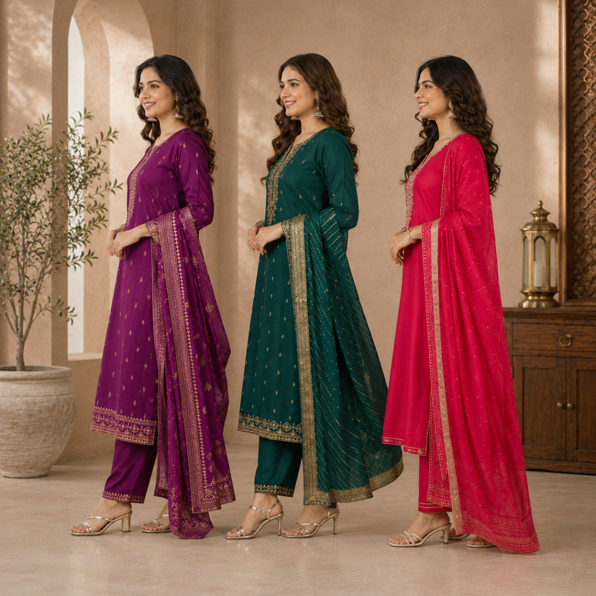 Pack Of 3 Beautiful Cotton Kurta Set with Dupatta (BCK-5)