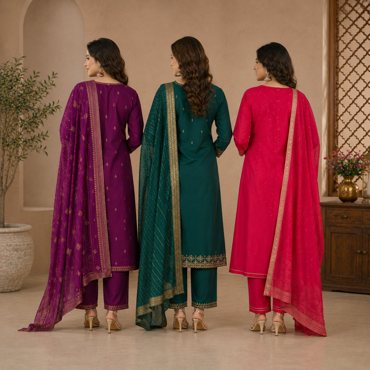 Pack Of 3 Beautiful Cotton Kurta Set with Dupatta (BCK-5)