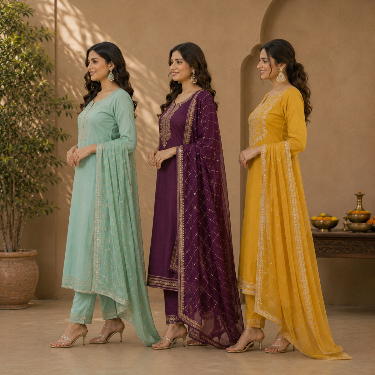 Pack Of 3 Beautiful Cotton Kurta Set with Dupatta (BCK-6)