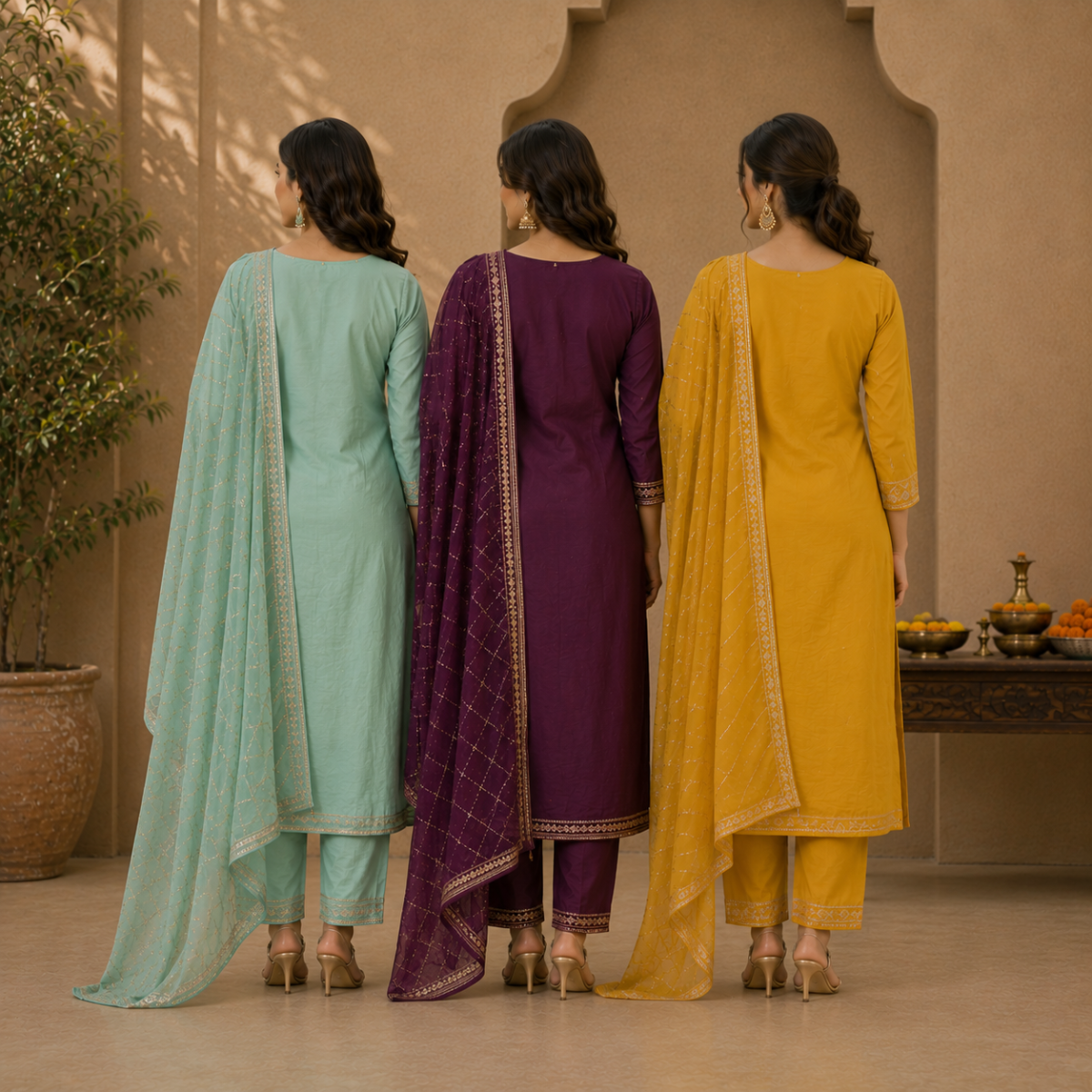 Pack Of 3 Beautiful Cotton Kurta Set with Dupatta (BCK-6)