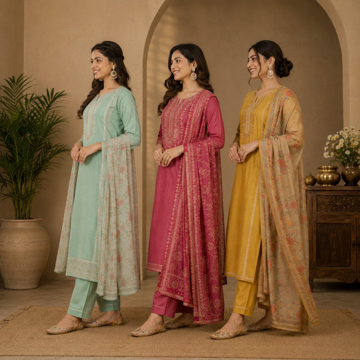 Pack Of 3 Beautiful Cotton Kurta Set with Dupatta (BCK-7)
