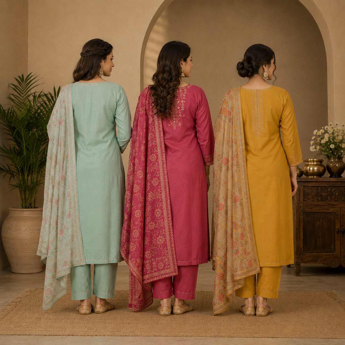 Pack Of 3 Beautiful Cotton Kurta Set with Dupatta (BCK-7)