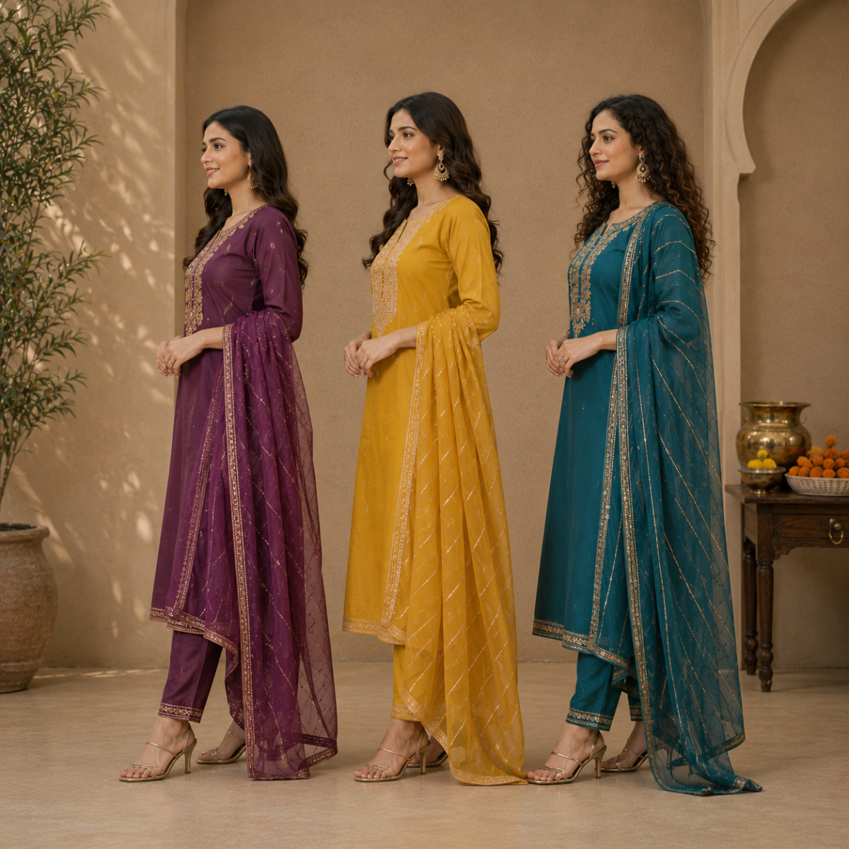 Pack Of 3 Beautiful Cotton Kurta Set with Dupatta (BCK-8)