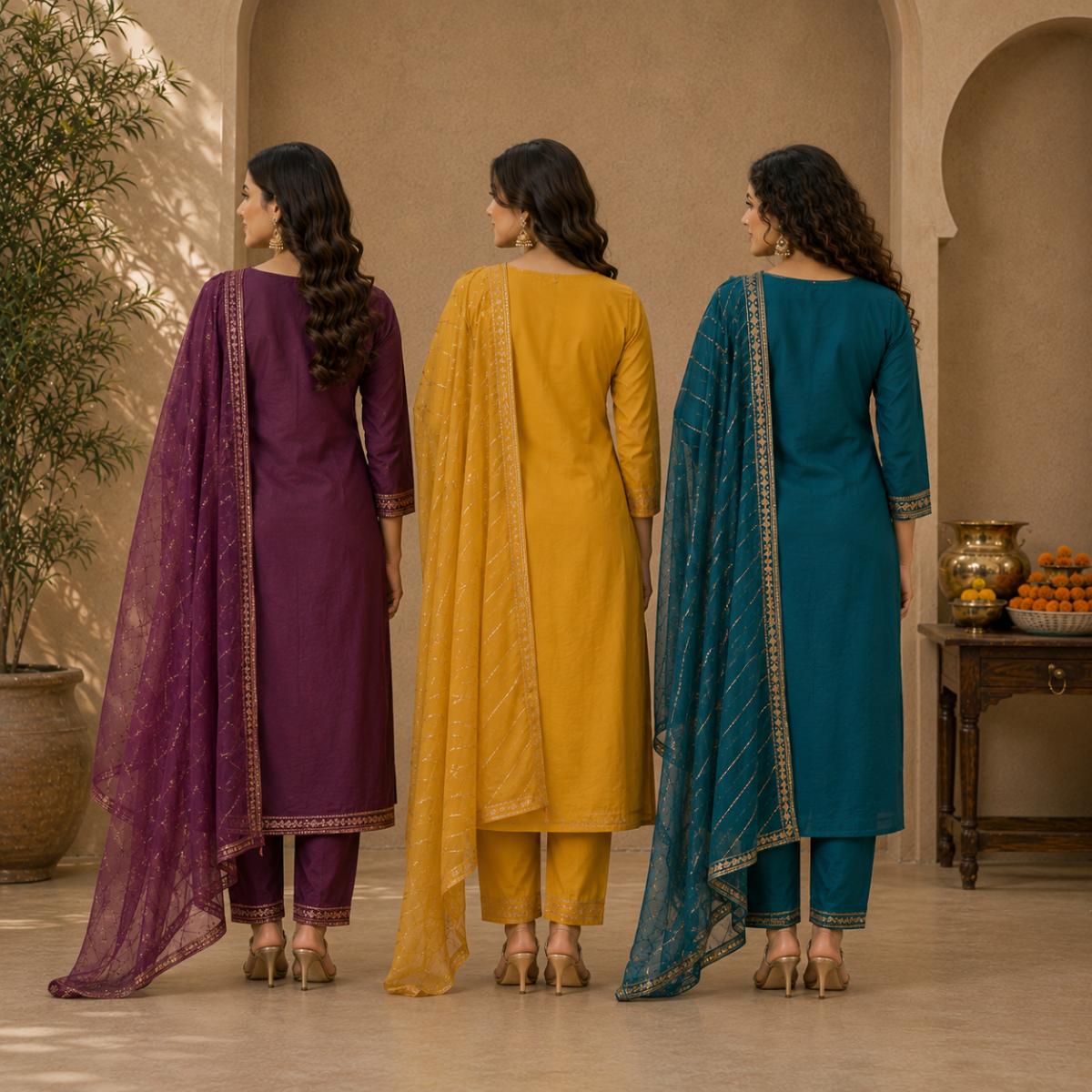 Pack Of 3 Beautiful Cotton Kurta Set with Dupatta (BCK-8)