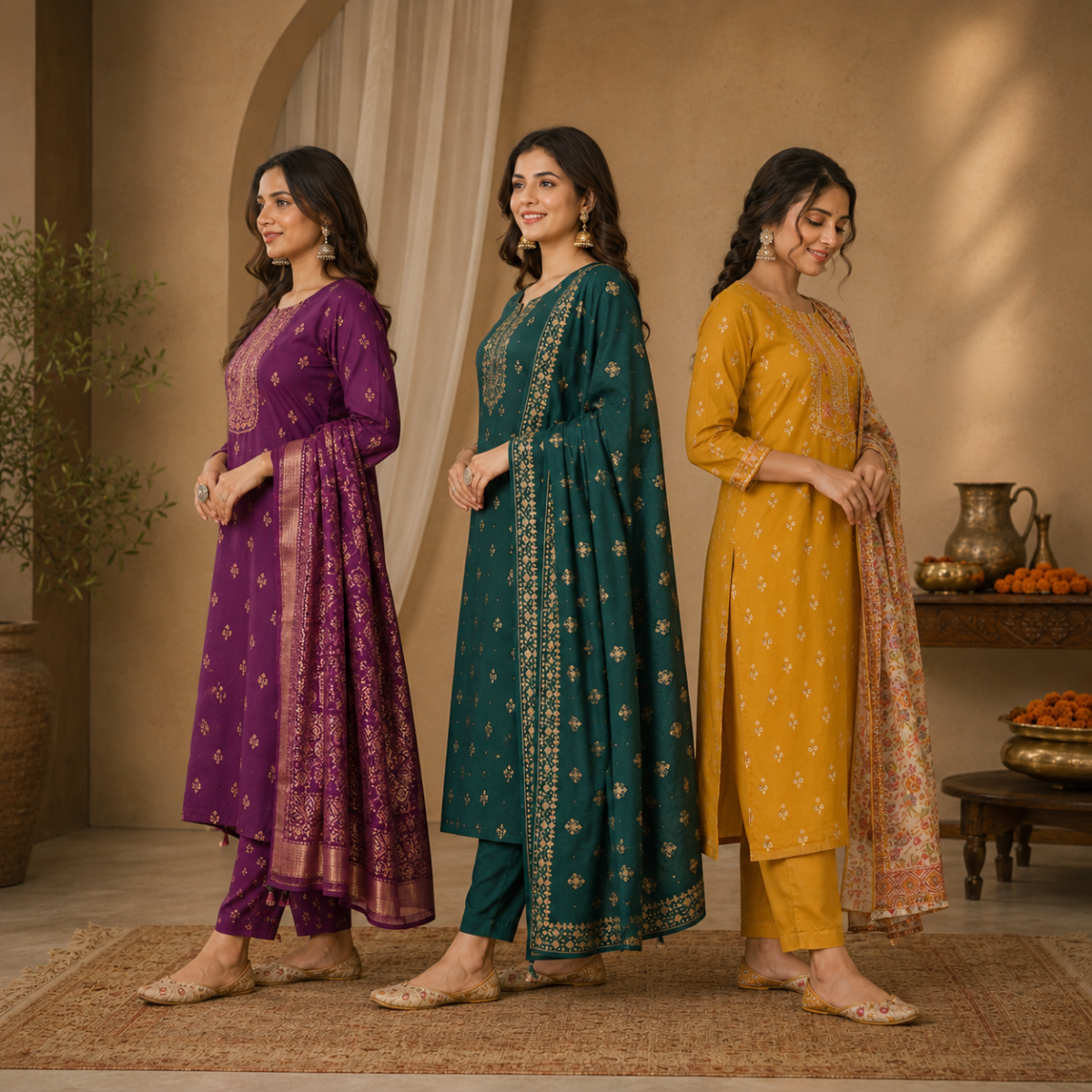 Pack Of 3 Beautiful Cotton Kurta Set with Dupatta (BCK-9)