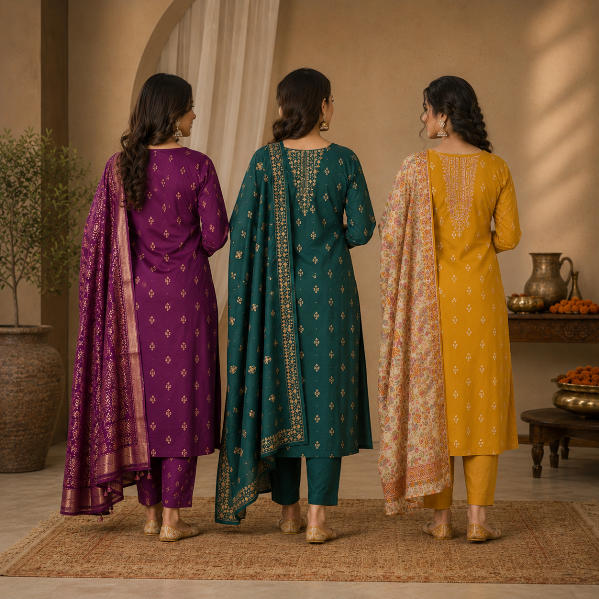 Pack Of 3 Beautiful Cotton Kurta Set with Dupatta (BCK-9)