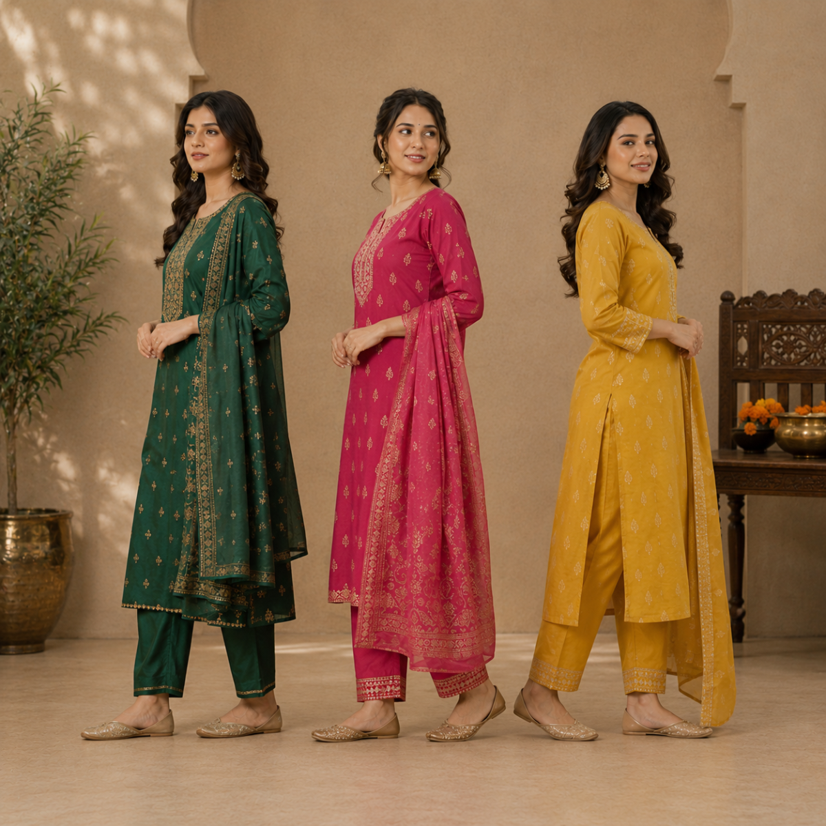 Pack Of 3 Beautiful Cotton Kurta Set with Dupatta (BCK-10)