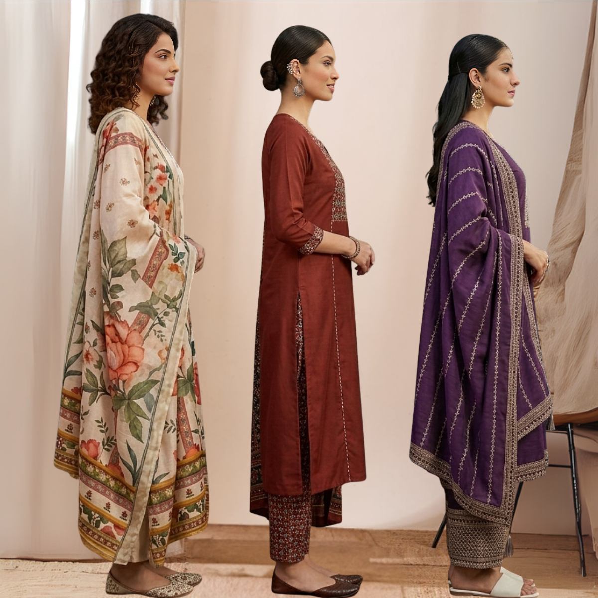 Pack Of 3 Kurta Sets Beautiful with dupatta Trendy Ethnic Wear  in One Deal (A-12)