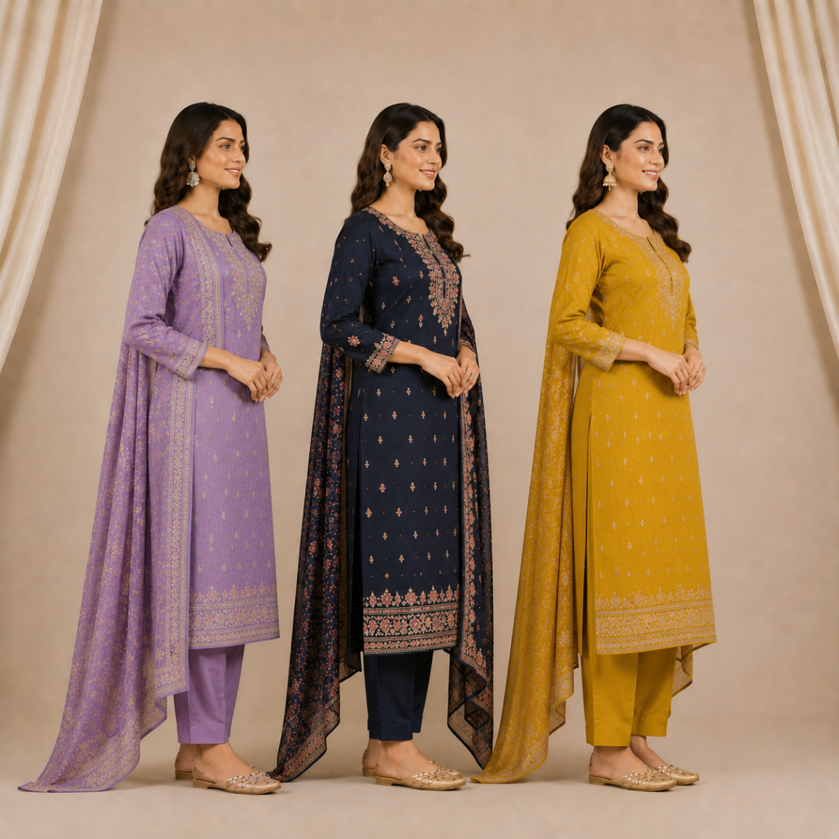 Pack Of 3 Elegant Cotton Kurta Set for Women with Dupatta (KBK-2)