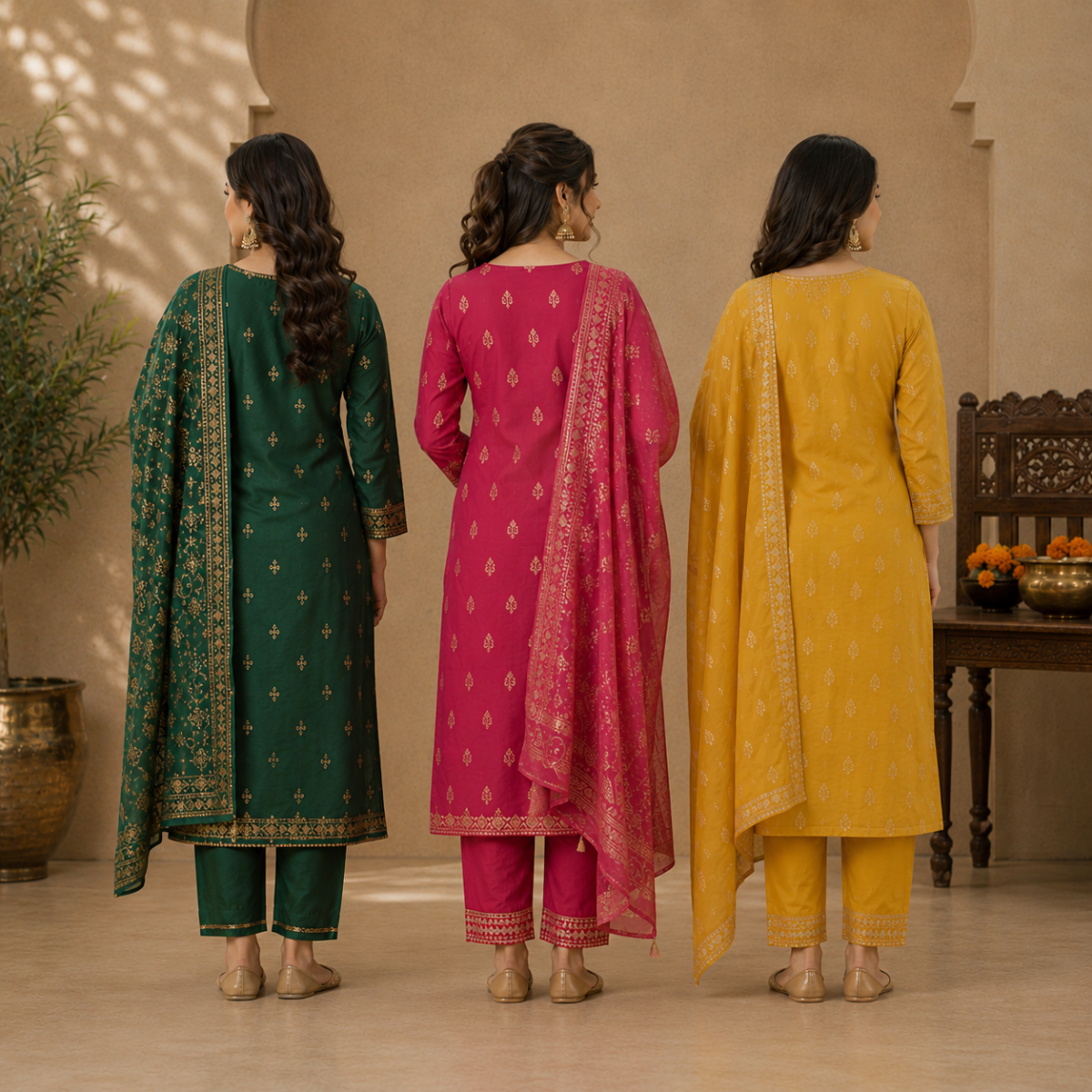 Pack Of 3 Beautiful Cotton Kurta Set with Dupatta (BCK-10)