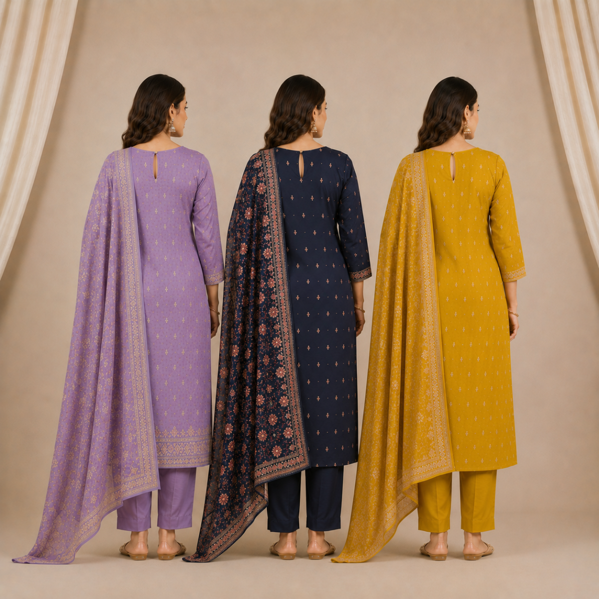 Pack Of 3 Elegant Cotton Kurta Set for Women with Dupatta (KBK-2)