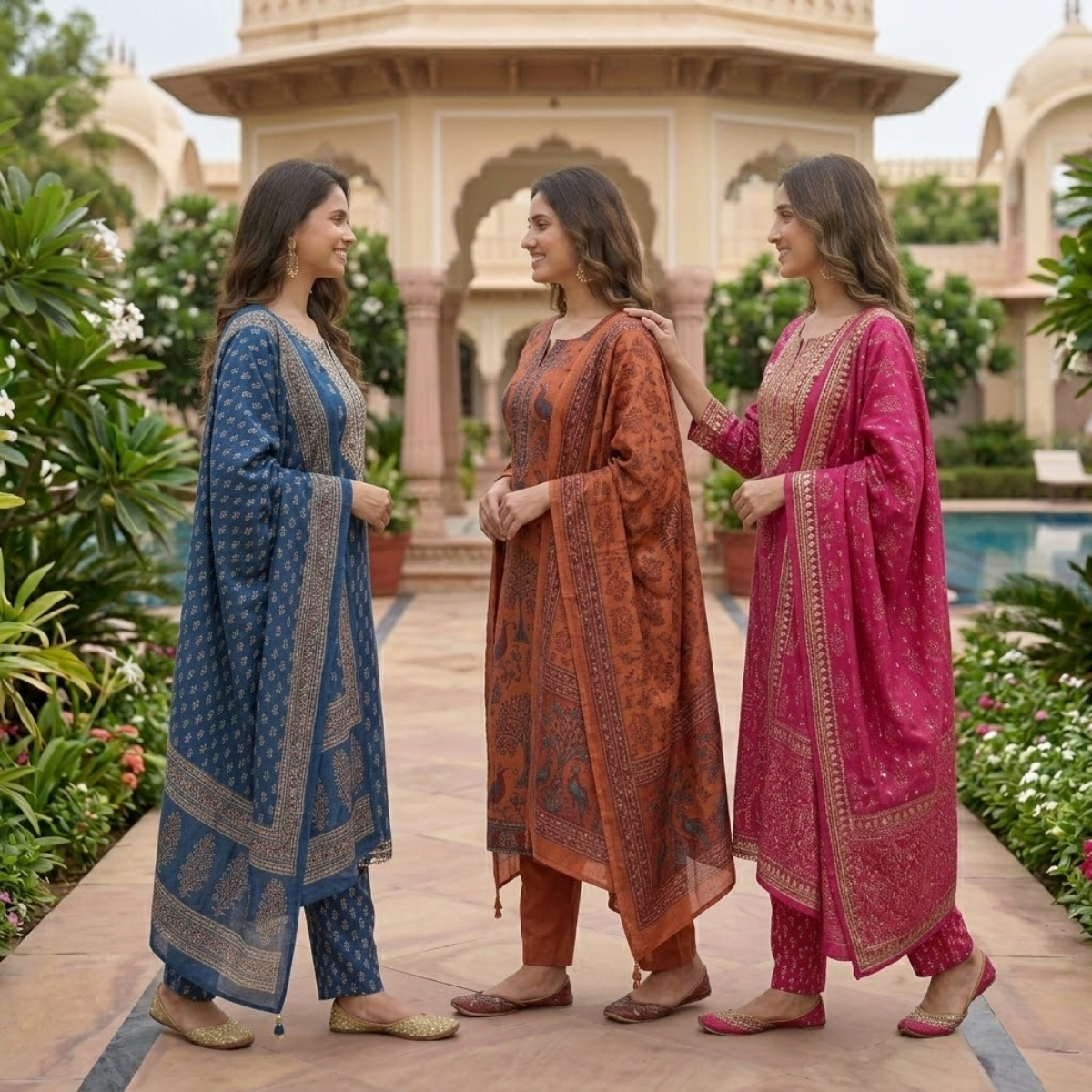 Pack of 3 Women’s Designer Kurta Sets – Ethnic Kurta Pant Dupatta Set for Women (P3K-2)