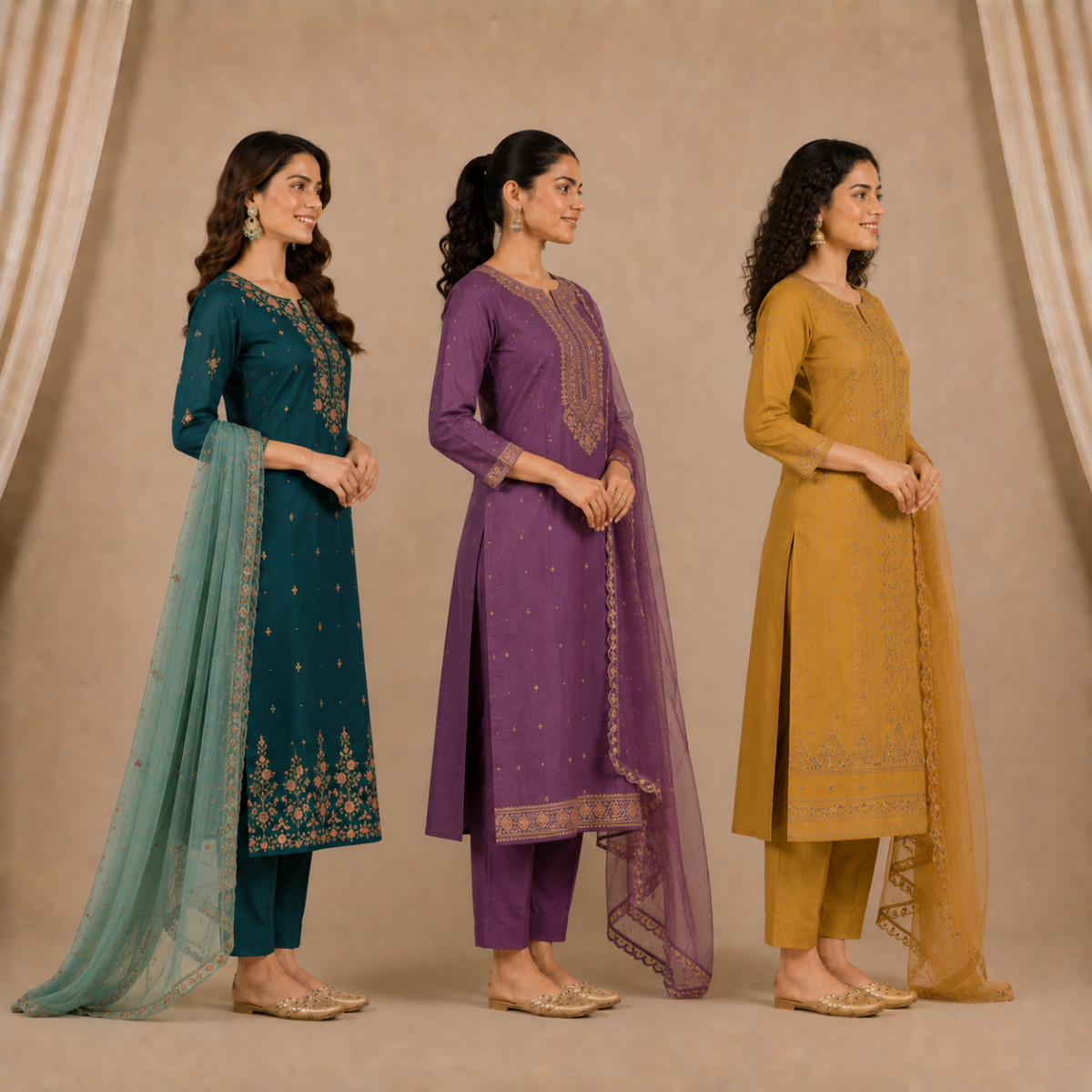 Pack Of 3 Elegant Cotton Kurta Set for Women with Dupatta (KBK-3)