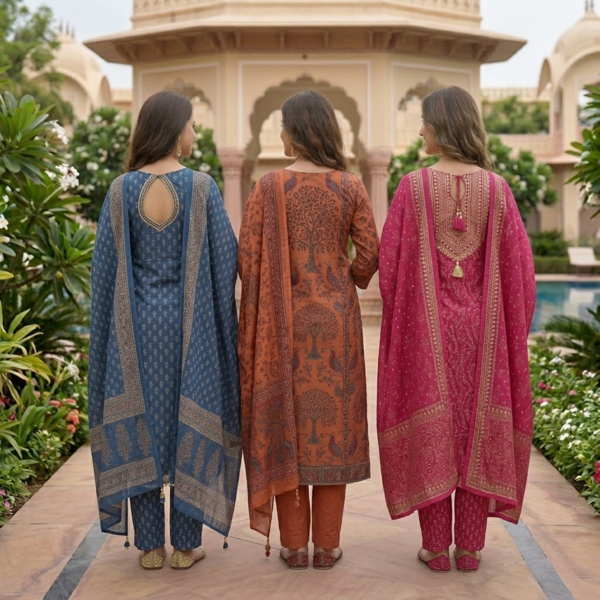 Pack of 3 Women’s Designer Kurta Sets – Ethnic Kurta Pant Dupatta Set for Women (P3K-2)